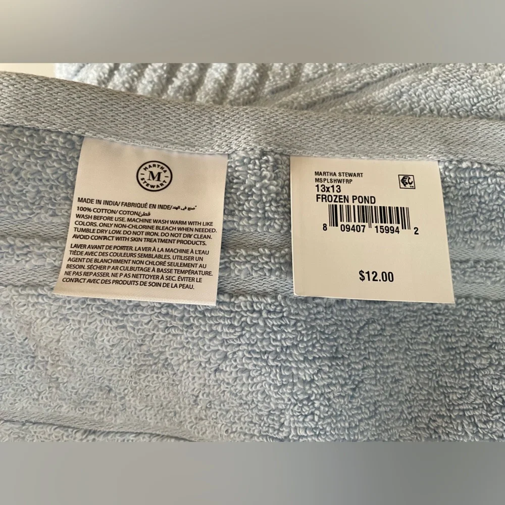 NEW 4 Martha Stewart 13 x 13 Washcloths in Frozen Pond Blue